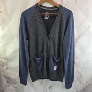Viveshirt Cardigan Mens Small Gray Blue Zip Lightweight V Terry Sweatshirt NY